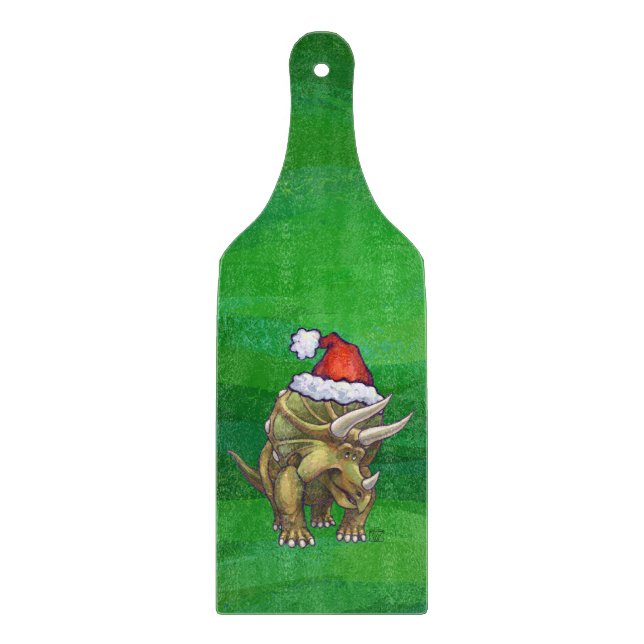 Triceratops Christmas Green Cutting Board (Front)