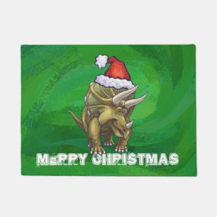 Triceratops Christmas Green Doormat