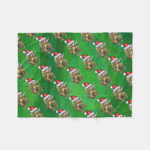 Triceratops Christmas Green Fleece Blanket
