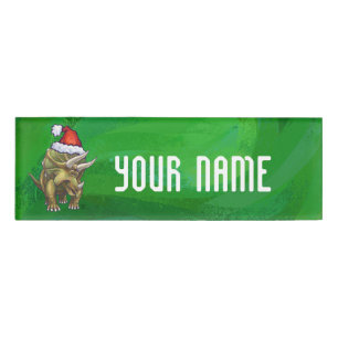 Triceratops Christmas Green Name Tag