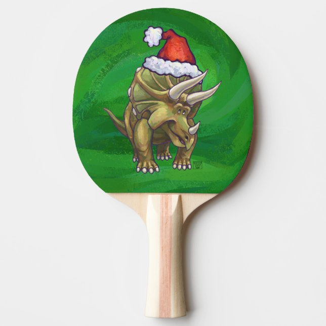 Triceratops Christmas Green Ping Pong Paddle (Front)