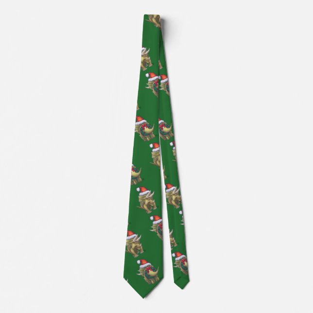 Triceratops Christmas Green Tie (Front)
