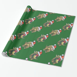 Triceratops Christmas Green Wrapping Paper