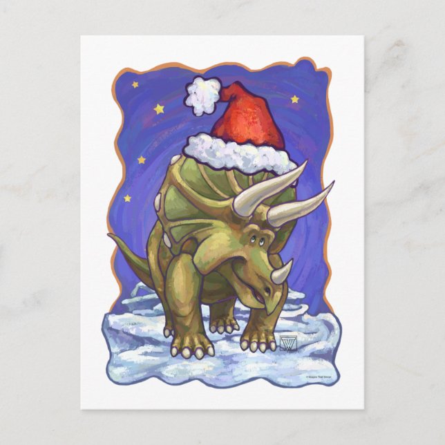 Triceratops Christmas Holiday Postcard (Front)