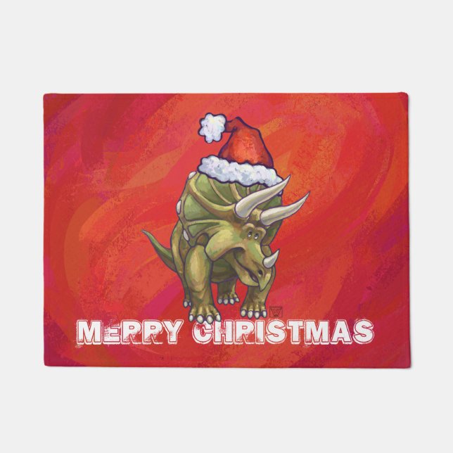 Triceratops Christmas On Red Doormat (Front)