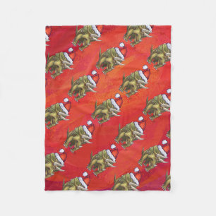 Triceratops Christmas On Red Fleece Blanket