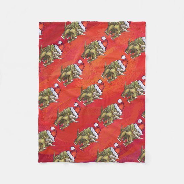 Triceratops Christmas On Red Fleece Blanket (Front)