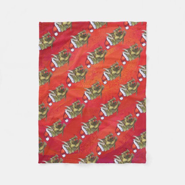 Triceratops Christmas On Red Fleece Blanket (Front)