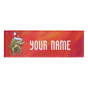 Triceratops Christmas On Red Name Tag