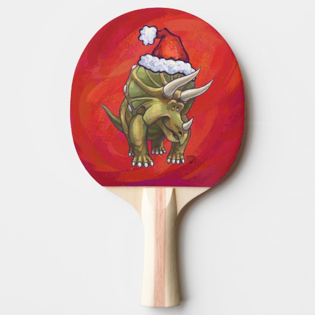 Triceratops Christmas On Red Ping Pong Paddle (Front)