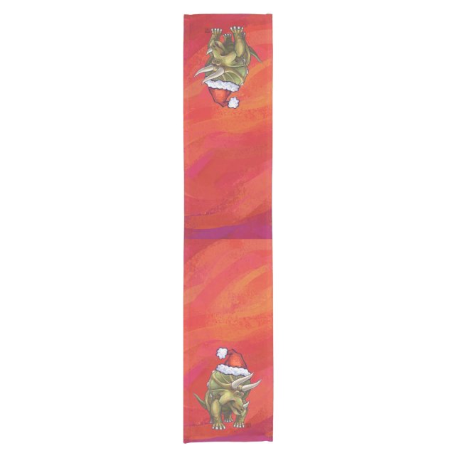 Triceratops Christmas On Red Short Table Runner (Front)
