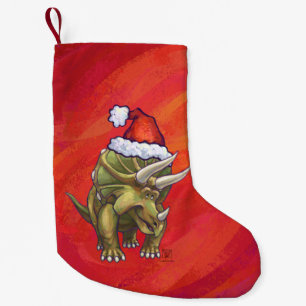 Triceratops Christmas On Red Small Christmas Stocking
