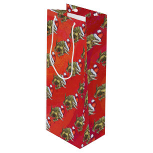 Triceratops Christmas On Red Wine Gift Bag