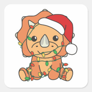 Triceratops Christmas Winter Animals Holiday Dinos Square Sticker