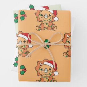 Triceratops Christmas Winter Animals Holiday Dinos Wrapping Paper Sheet