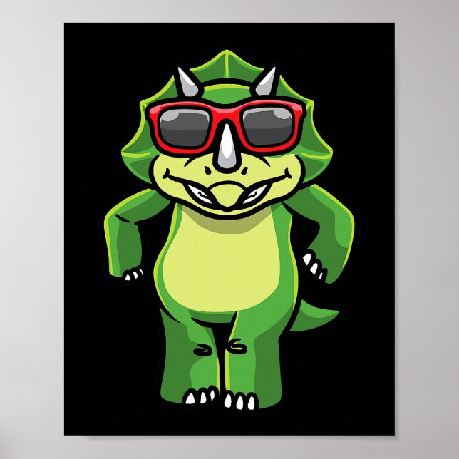 Triceratops Dancing Dinosaur With Sunglasses Dino  Poster (Front)