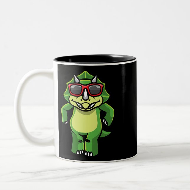 Triceratops Dancing Dinosaur With Sunglasses Dino  Two-Tone Coffee Mug (Left)