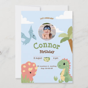 Triceratops dinosaur birthday party  invitation