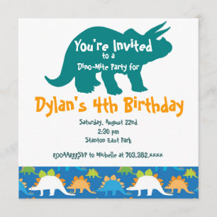 Triceratops Dinosaur Birthday Party Invitations