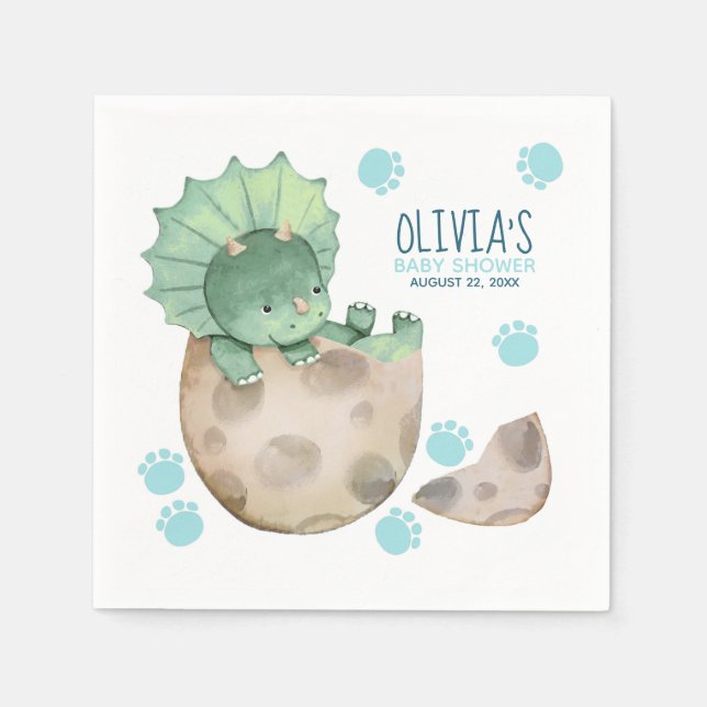 Triceratops Dinosaur Boy Baby Shower Napkin (Front)