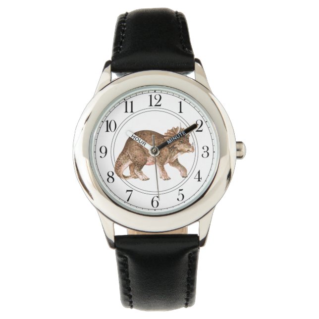 Triceratops Dinosaur Boy's Black  Watch (Front)
