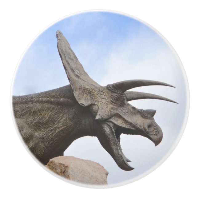Triceratops Dinosaur Ceramic Knob (Front)