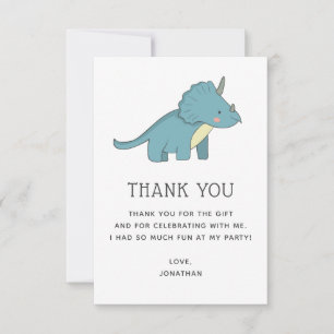 Triceratops Dinosaur   Cute Blue Dino Birthday Thank You Card