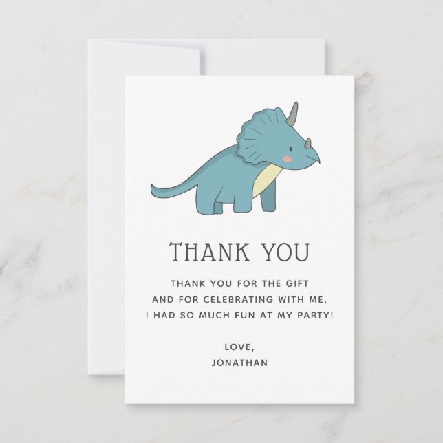 Triceratops Dinosaur | Cute Blue Dino Birthday Thank You Card (Front)
