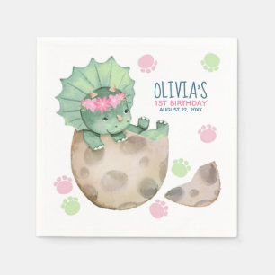 Triceratops Dinosaur Girl 1st Birthday Party Napkin