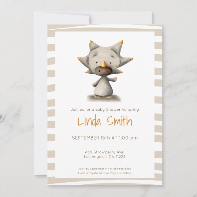 Triceratops Dinosaur Neutral Baby Shower Party Invitation (Front)