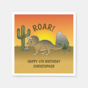 Triceratops Dinosaur Orange Yellow Desert Birthday Napkin