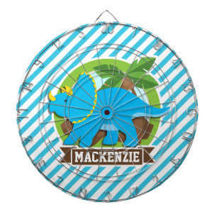 Triceratops Dinosaur; Sky Blue & White Stripes Dartboard
