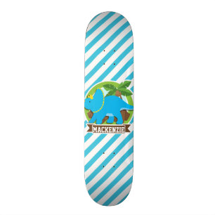 Triceratops Dinosaur; Sky Blue & White Stripes Skateboard