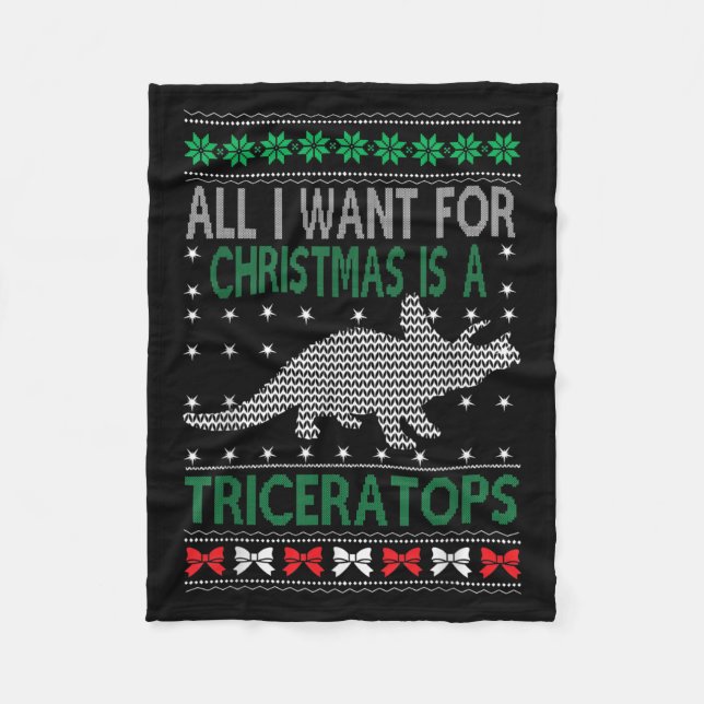 Triceratops Dinosaur Ugly Christmas Design Style F Fleece Blanket (Front)
