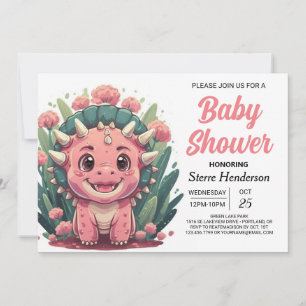 Triceratops Elegant Dinosaur Girl Baby Shower Invitation