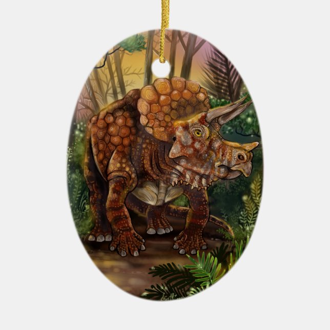 Triceratops Forest Ceramic Tree Decoration (Front)