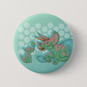 Triceratops Giving Flowers 6 Cm Round Badge