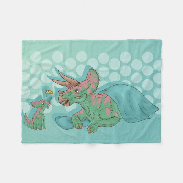 Triceratops Giving Flowers Fleece Blanket (Front (Horizontal))