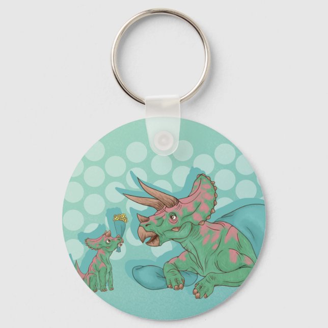 Triceratops Giving Flowers Key Ring (Front)