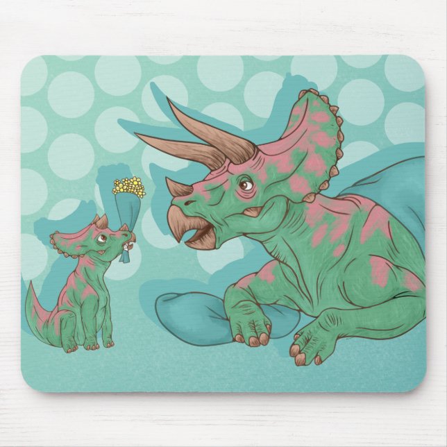 Triceratops Giving Flowers Mouse Mat (Front)