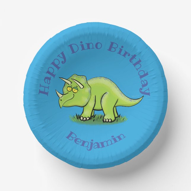 Triceratops happy dinosaur cartoon paper plate (Front)