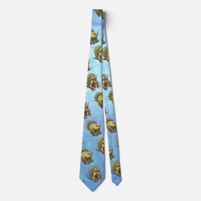 Triceratops Heads and Tails Pattern on Blue Tie (Front)