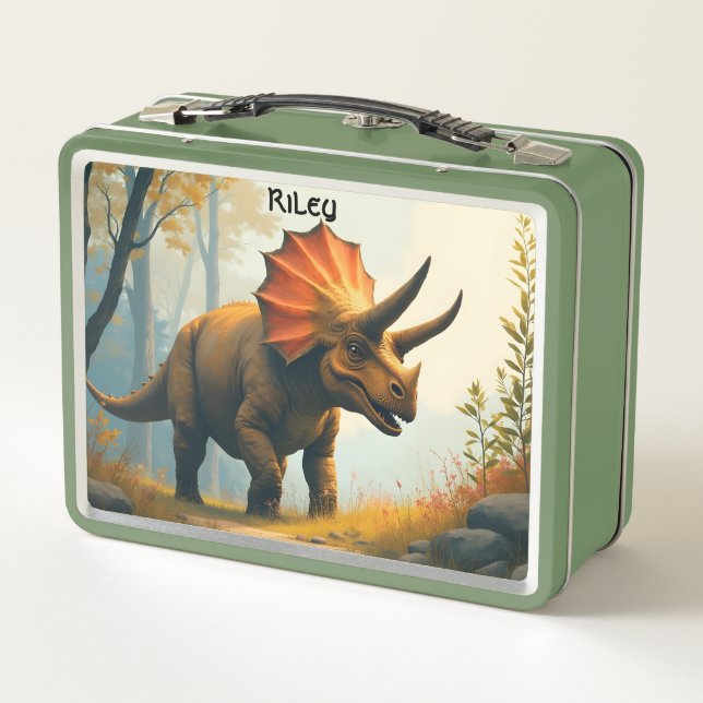 Triceratops in a Forest Kid's Metal Lunch Box (Back)