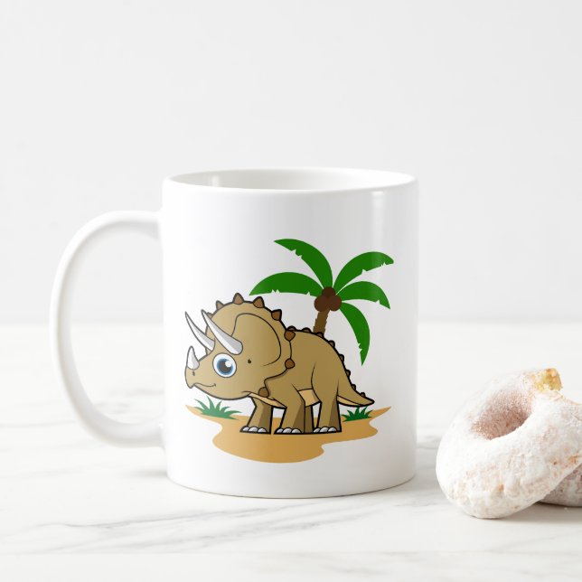 Triceratops In A Tropical Climate. Coffee Mug (With Donut)