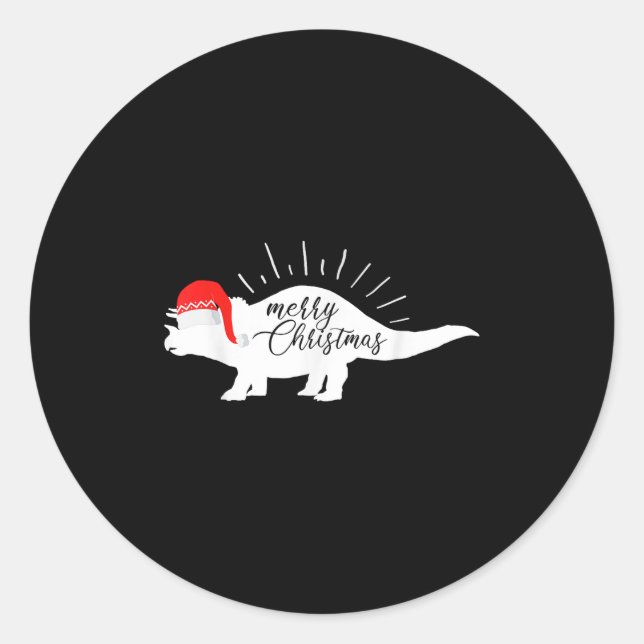 Triceratops Merry Christmas Funny Dinosaur  Classic Round Sticker (Front)