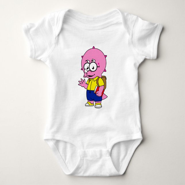Triceratops Nerd With Backpack And Textbook. Baby Bodysuit (Front)