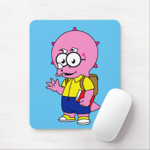 Triceratops Nerd With Backpack And Textbook. Mouse Mat