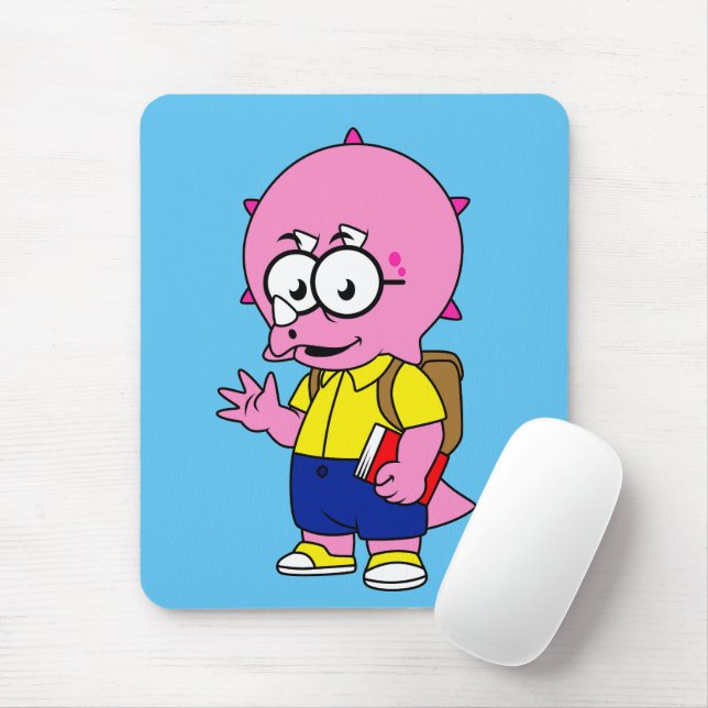 Triceratops Nerd With Backpack And Textbook. Mouse Mat (With Mouse)