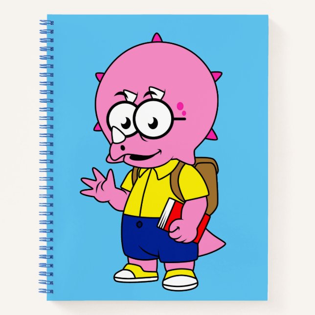 Triceratops Nerd With Backpack And Textbook. Notebook (Front)