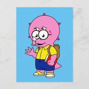 Triceratops Nerd With Backpack And Textbook. Postcard